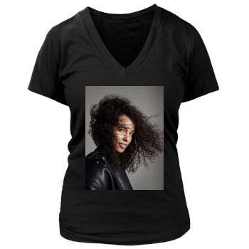 Alicia Keys Women's Deep V-Neck TShirt