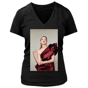 Amber Heard Women's Deep V-Neck TShirt