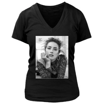 Amber Heard Women's Deep V-Neck TShirt