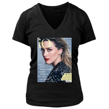 Amber Heard Women's Deep V-Neck TShirt