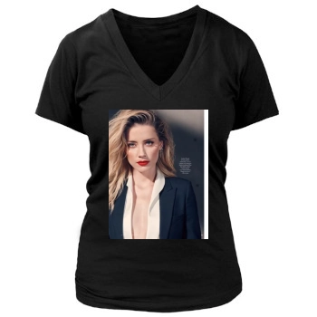 Amber Heard Women's Deep V-Neck TShirt