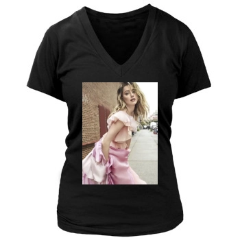 Amber Heard Women's Deep V-Neck TShirt