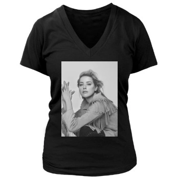 Amber Heard Women's Deep V-Neck TShirt