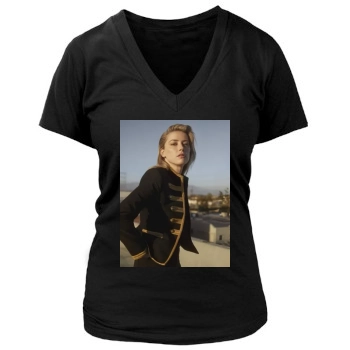 Amber Heard Women's Deep V-Neck TShirt