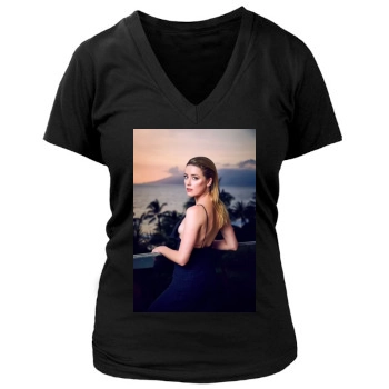 Amber Heard Women's Deep V-Neck TShirt