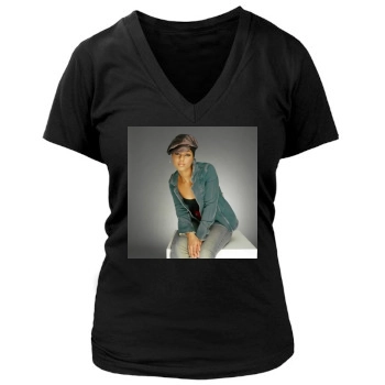 Alicia Keys Women's Deep V-Neck TShirt