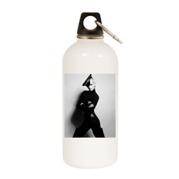 Amber Valletta White Water Bottle With Carabiner