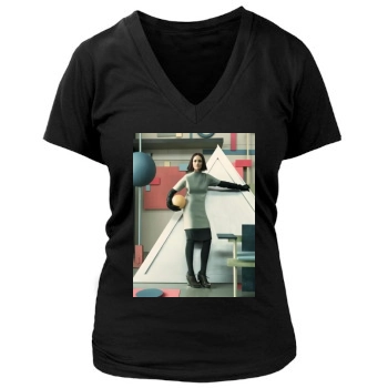 Amber Valletta Women's Deep V-Neck TShirt