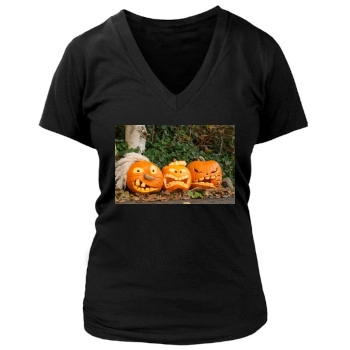 Halloween Holiday Women's Deep V-Neck TShirt