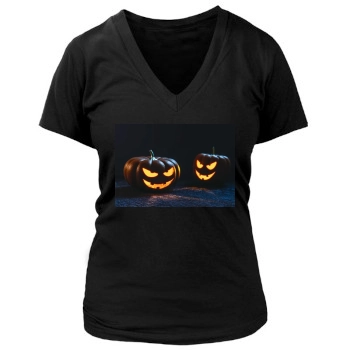 Halloween Holiday Women's Deep V-Neck TShirt