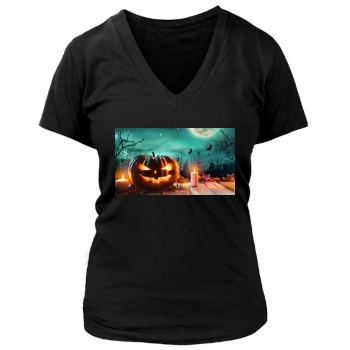 Halloween Holiday Women's Deep V-Neck TShirt