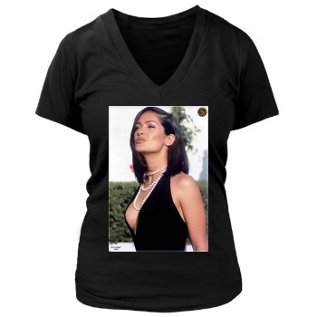 Salma Hayek Women's Deep V-Neck TShirt