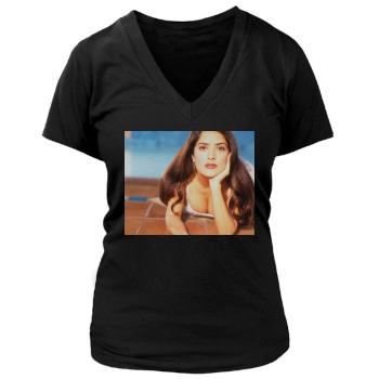 Salma Hayek Women's Deep V-Neck TShirt