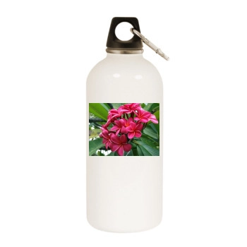 Flowers White Water Bottle With Carabiner