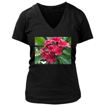 Flowers Women's Deep V-Neck TShirt