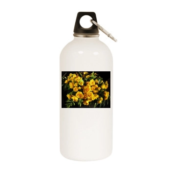 Flowers White Water Bottle With Carabiner