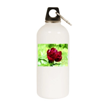 Flowers White Water Bottle With Carabiner