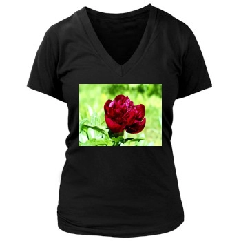 Flowers Women's Deep V-Neck TShirt