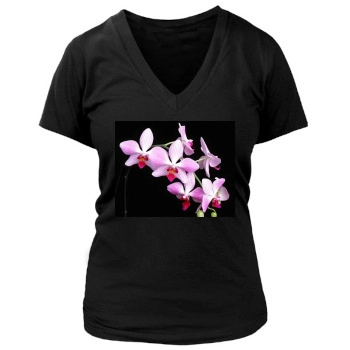 Flowers Women's Deep V-Neck TShirt