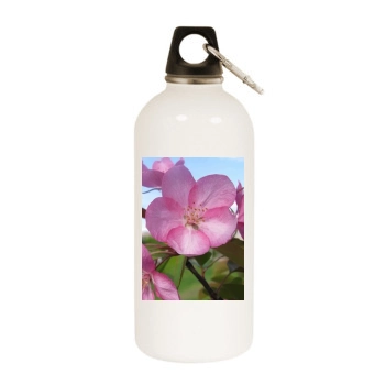 Flowers White Water Bottle With Carabiner