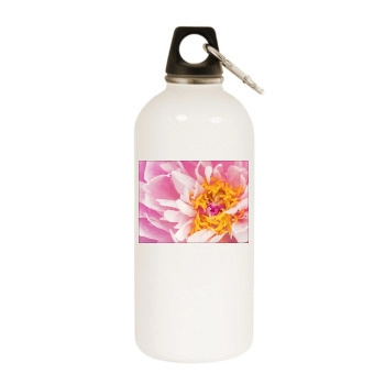 Flowers White Water Bottle With Carabiner