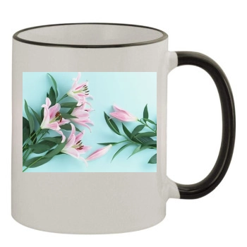 Flowers 11oz Colored Rim & Handle Mug