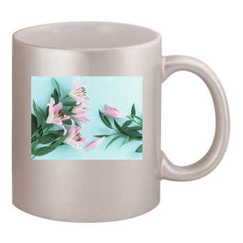 Flowers 11oz Metallic Silver Mug