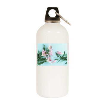 Flowers White Water Bottle With Carabiner