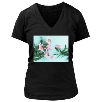 Flowers Women's Deep V-Neck TShirt