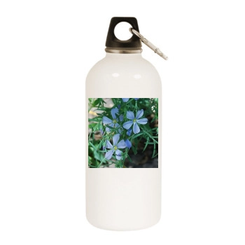 Flowers White Water Bottle With Carabiner