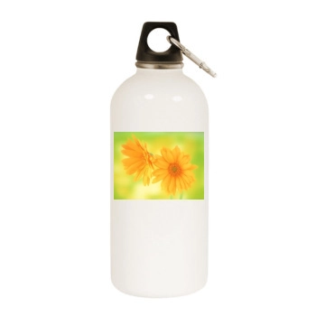 Flowers White Water Bottle With Carabiner