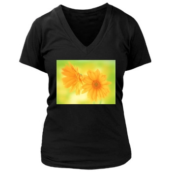 Flowers Women's Deep V-Neck TShirt