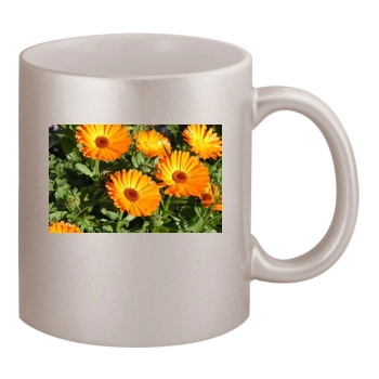 Flowers 11oz Metallic Silver Mug