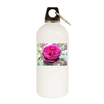 Flowers White Water Bottle With Carabiner