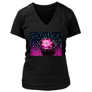 Flowers Women's Deep V-Neck TShirt