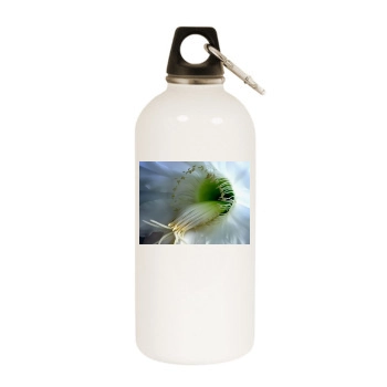 Flowers White Water Bottle With Carabiner