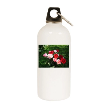 Flowers White Water Bottle With Carabiner