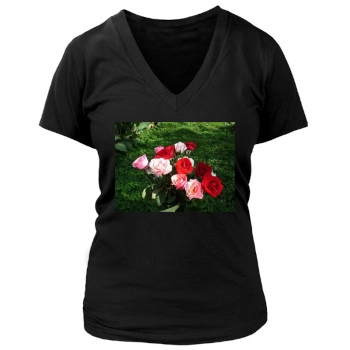 Flowers Women's Deep V-Neck TShirt