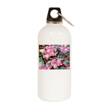 Flowers White Water Bottle With Carabiner