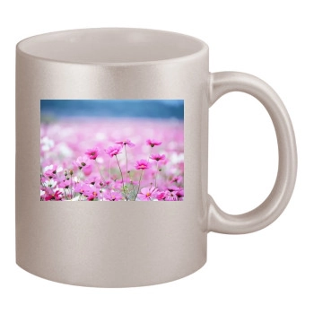 Flowers 11oz Metallic Silver Mug