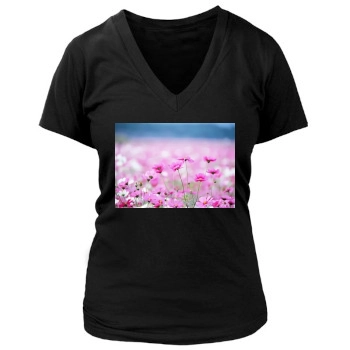 Flowers Women's Deep V-Neck TShirt