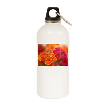 Flowers White Water Bottle With Carabiner