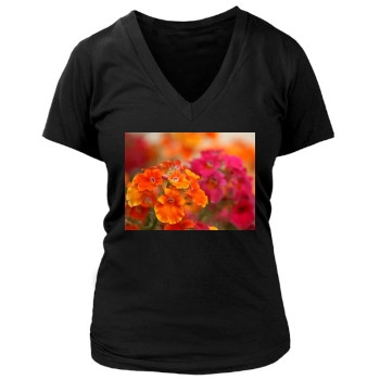 Flowers Women's Deep V-Neck TShirt