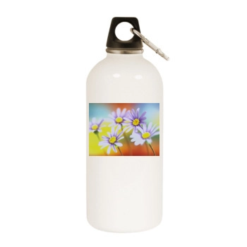 Flowers White Water Bottle With Carabiner