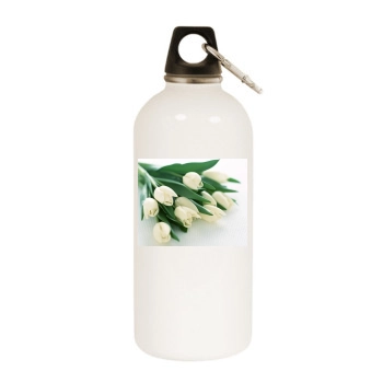 Flowers White Water Bottle With Carabiner