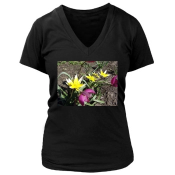 Flowers Women's Deep V-Neck TShirt