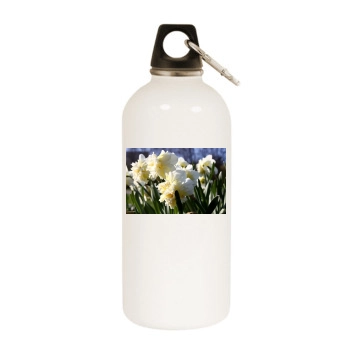 Flowers White Water Bottle With Carabiner