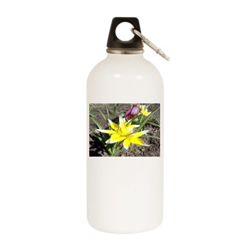 Flowers White Water Bottle With Carabiner