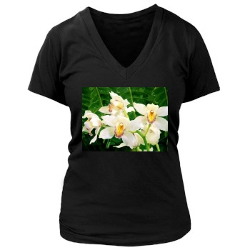 Flowers Women's Deep V-Neck TShirt