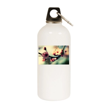 Flowers White Water Bottle With Carabiner